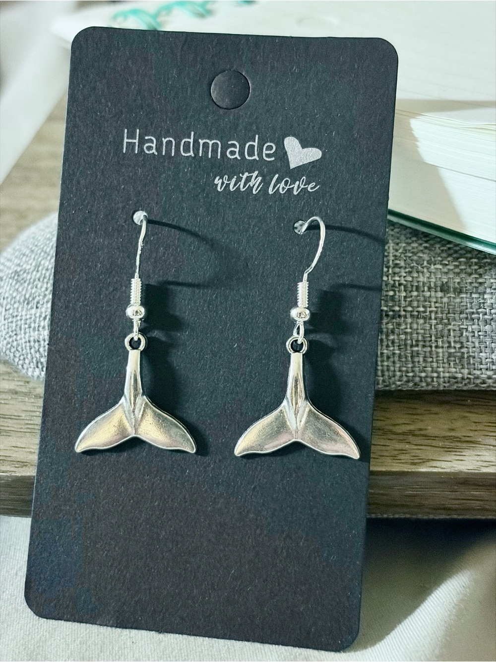 Handmade 925 Silver Hook Earrings w Detailed Whale Tail Charms